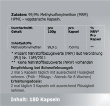 Laden Sie das Bild in den Galerie-Viewer, MSM Zutaten
